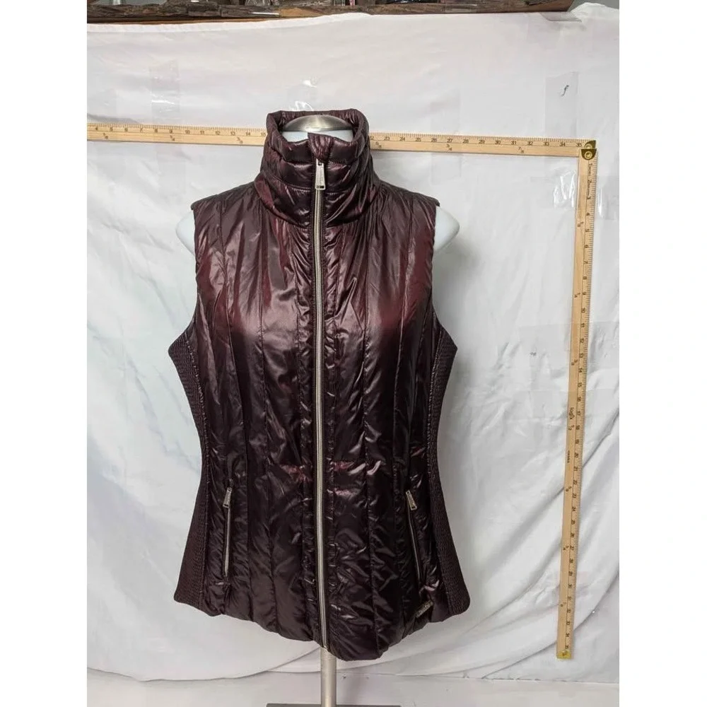 Calvin Klein Performance Women's Metallic Burgundy Down Puffer Vest ~ Size Large